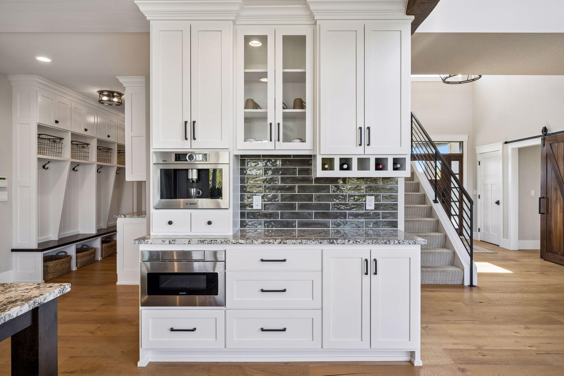 Custom built-in microwave and premium Bosch coffee maker.