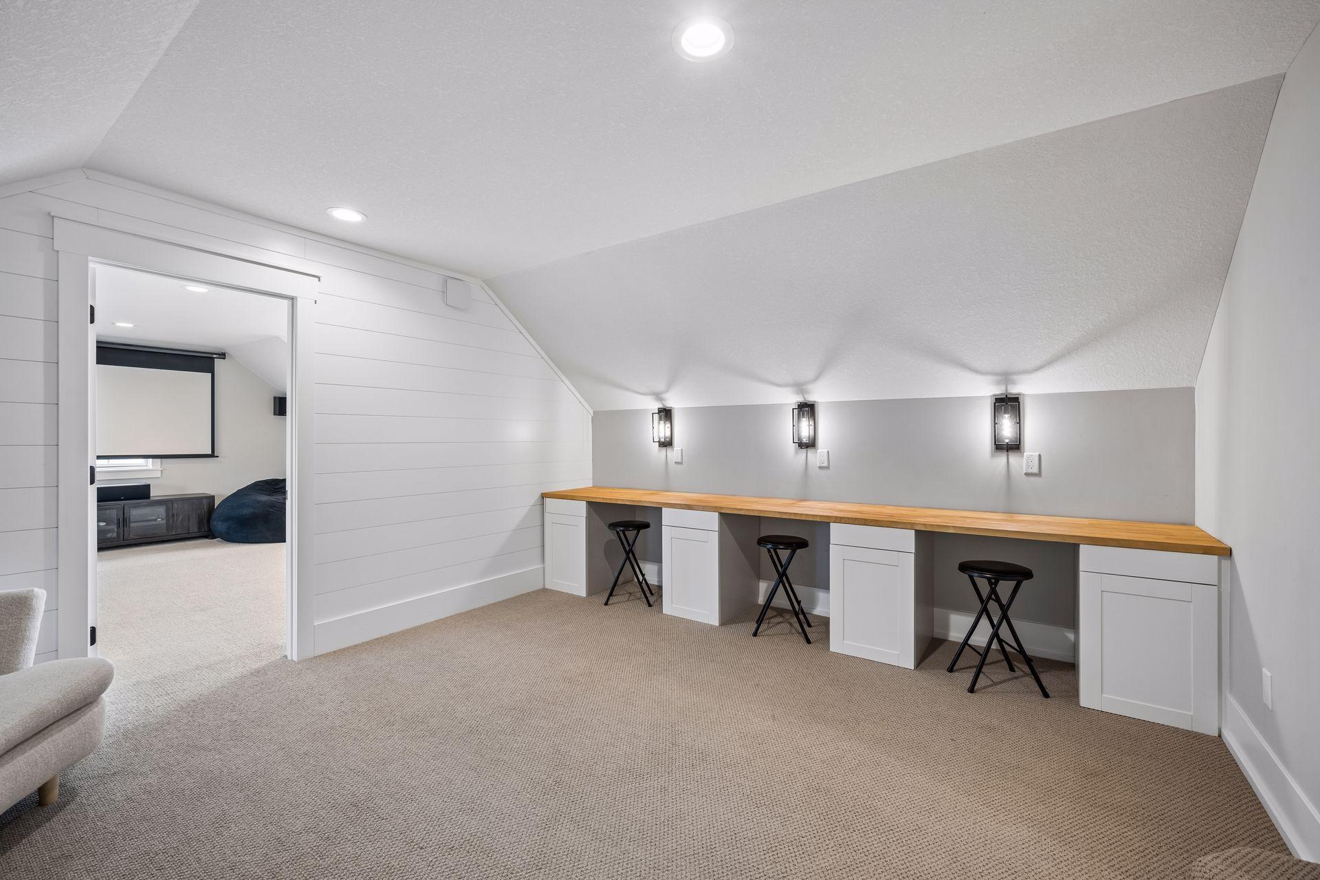 Above the garage is the bonus room with built-ins leading you to an upper level bedroom 4.