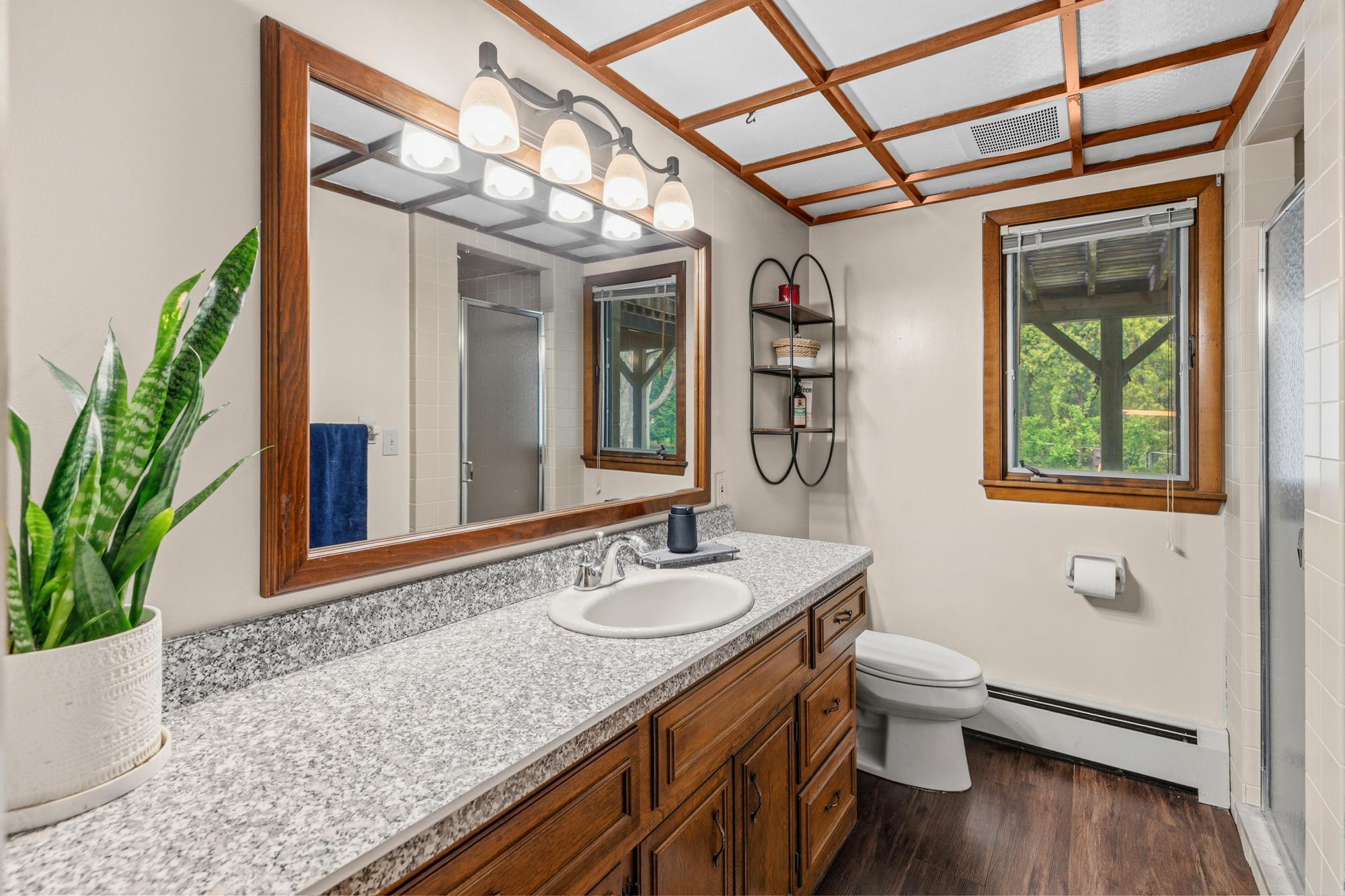 3/4 bath on the lower level.