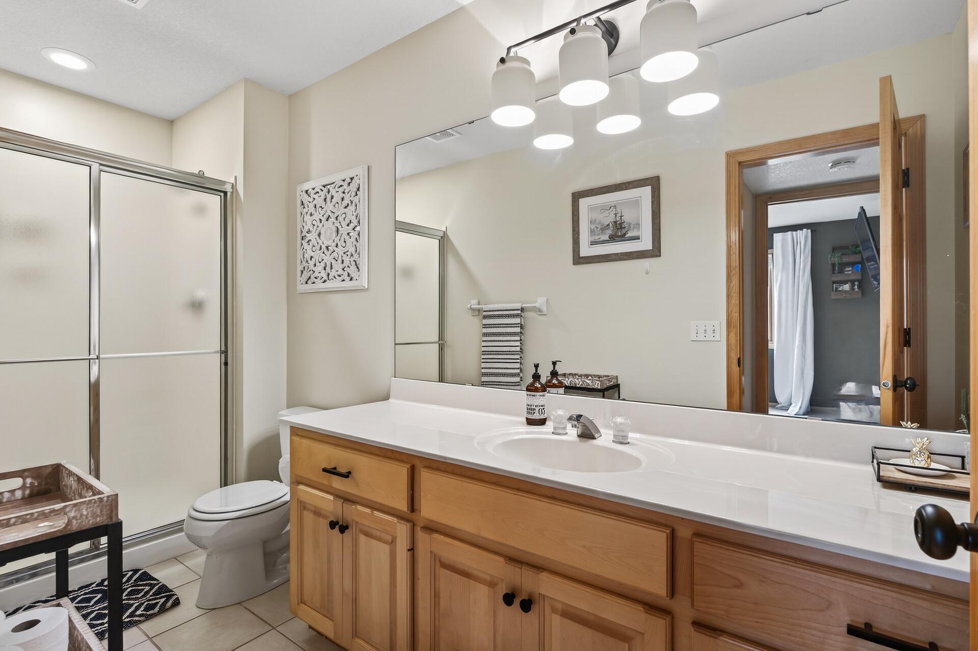 Basement bathroom with walk in shower