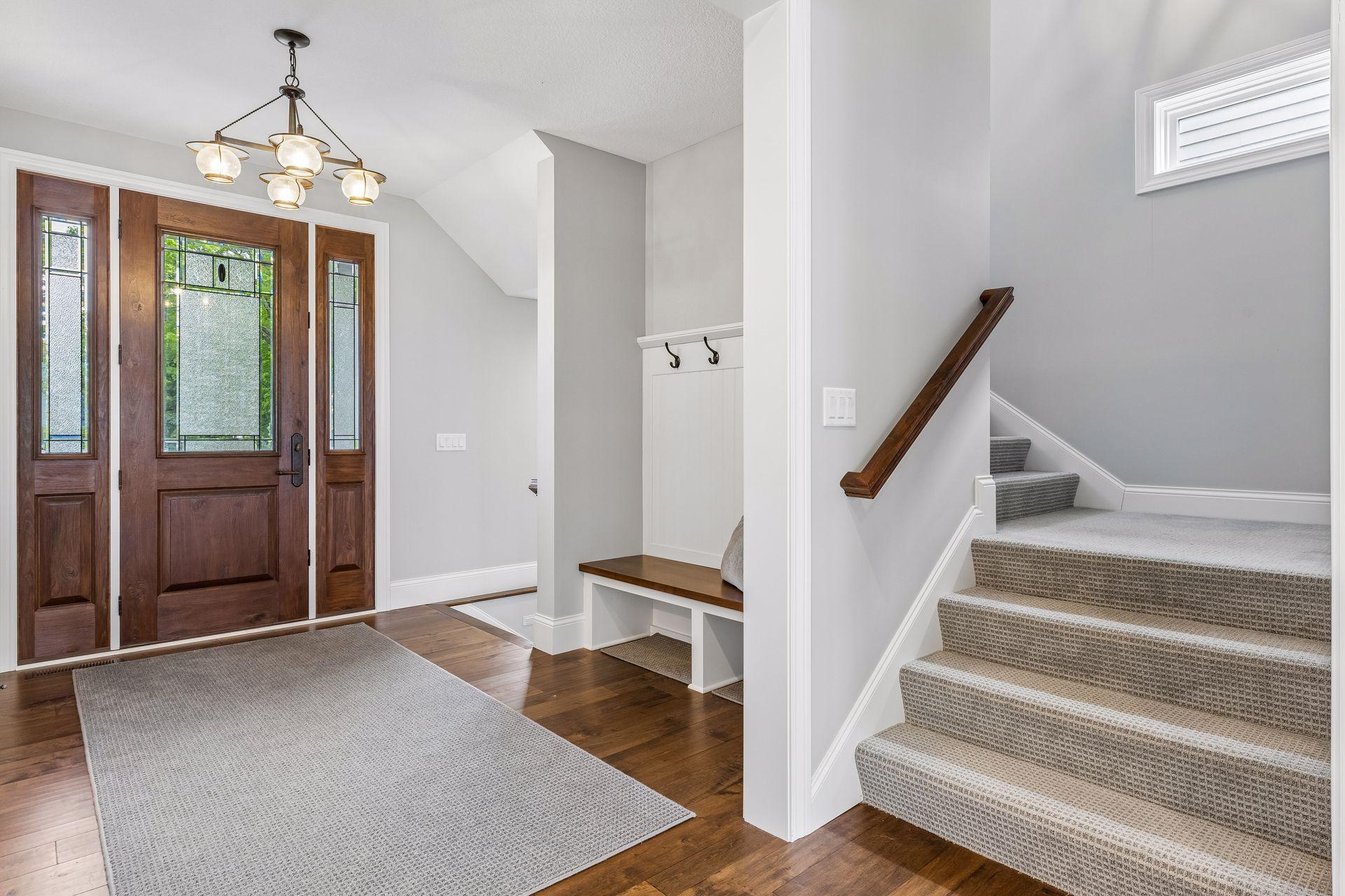 4 feet stairways and 9 feet ceilings on the main floor.