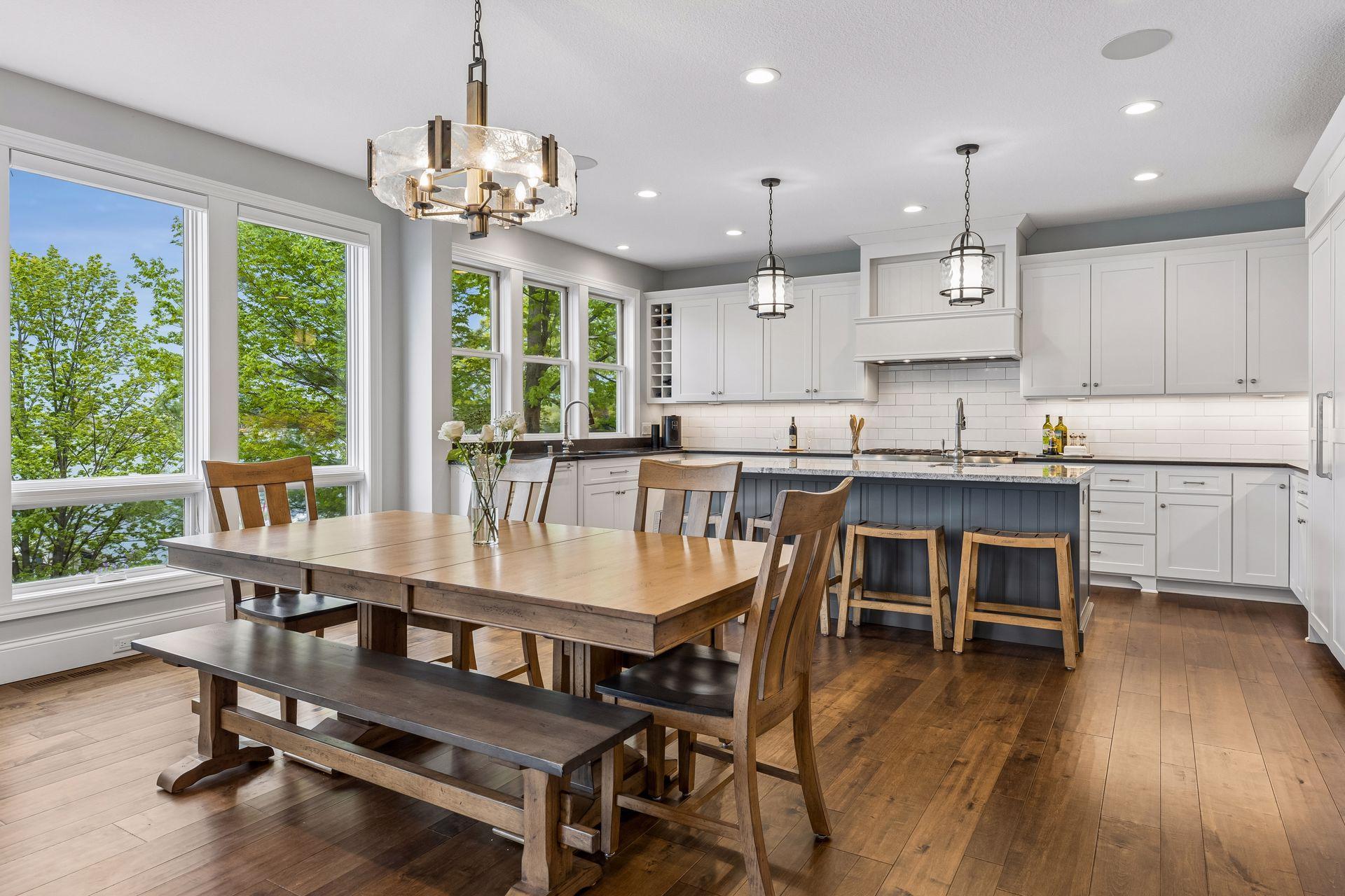 Main level is highlighted by rich hardwood floors