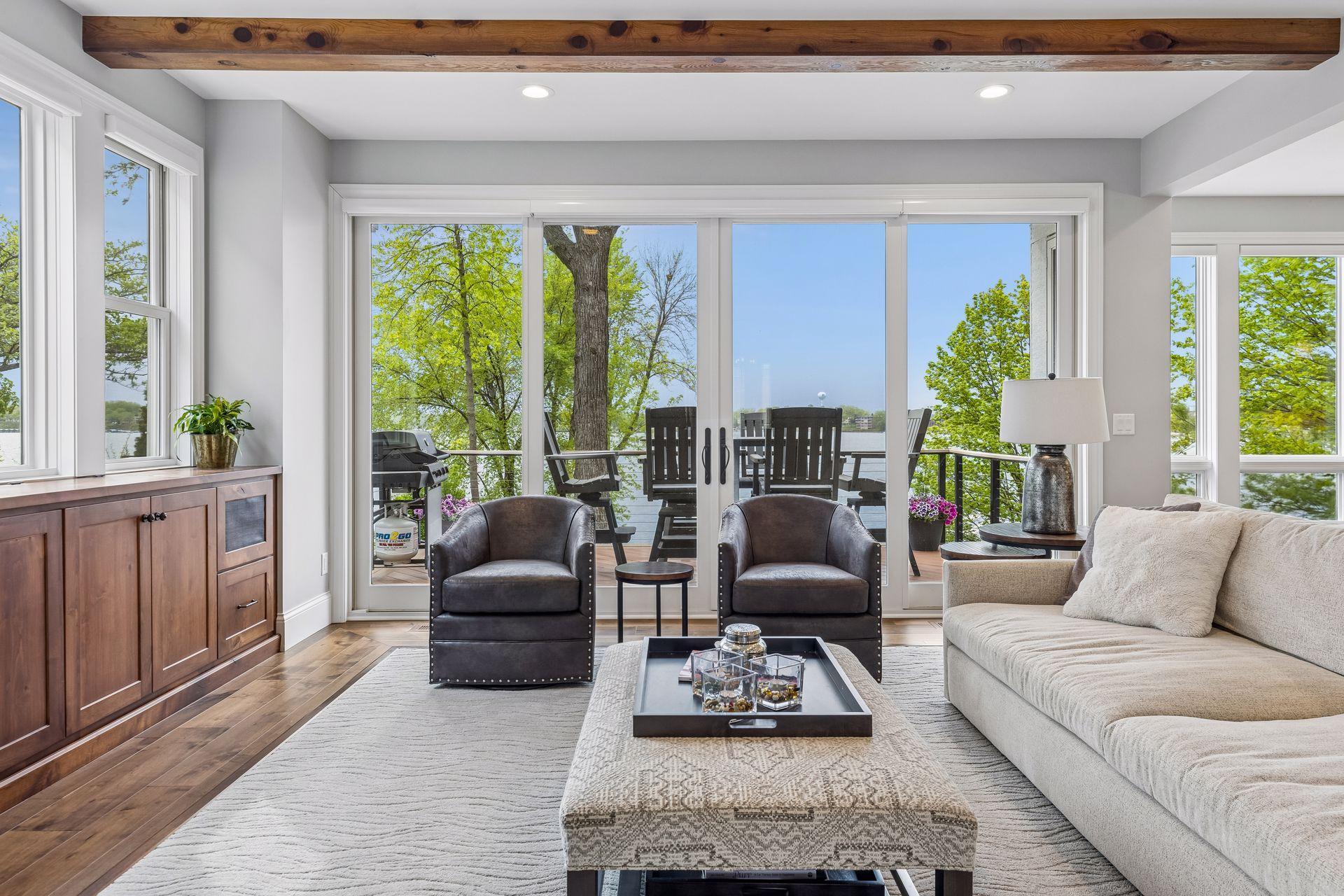 Expansive floor-to-ceiling windows that fill the space with light