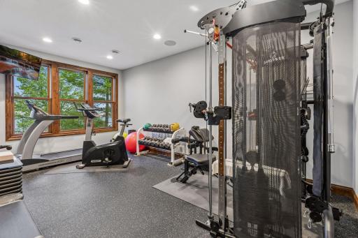 The lower-level bedroom is currently being used as a home gym!
