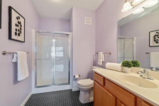 This primary bath has a huge shower and even a bidet.