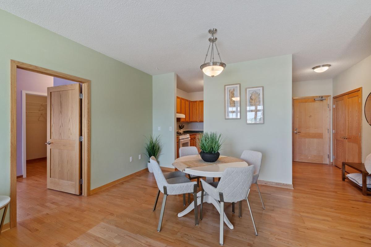 Informal dining area has just enough room for a small dining table as a large one.