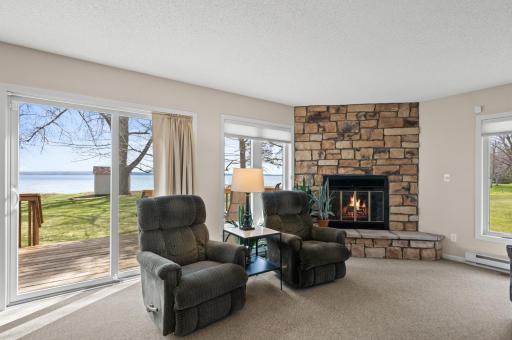 Wood burning fireplace in the living room