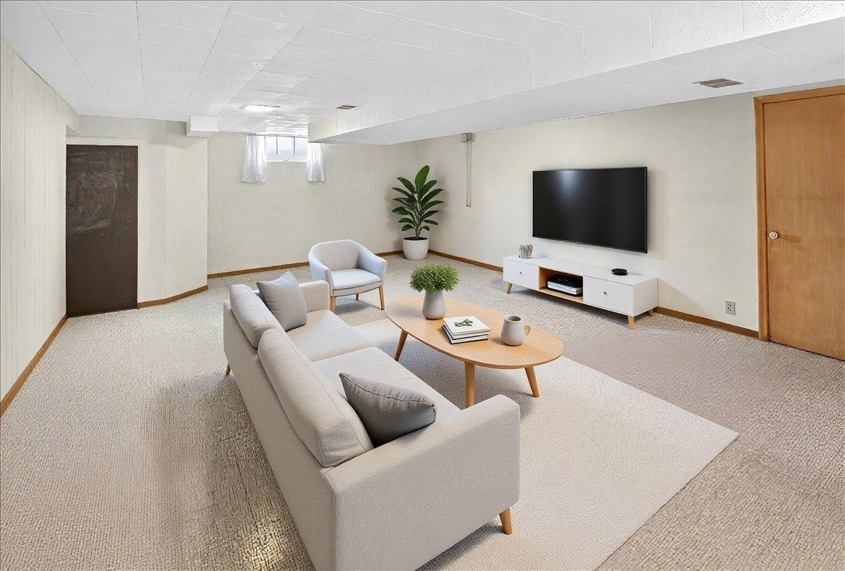 Lower level family room virtually staged