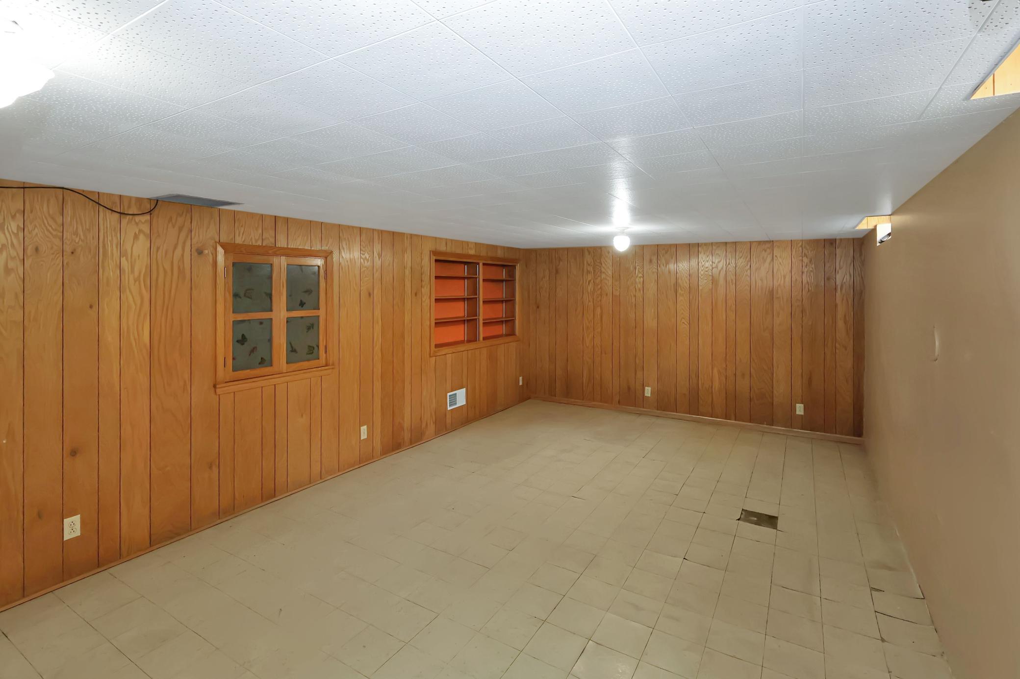 Family room area in the partially finished lower level.