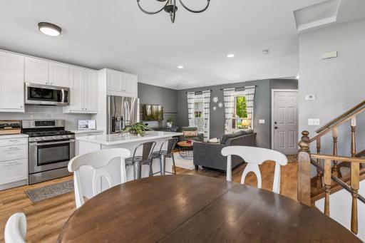 Dining space is open to the kitchen and living areas.