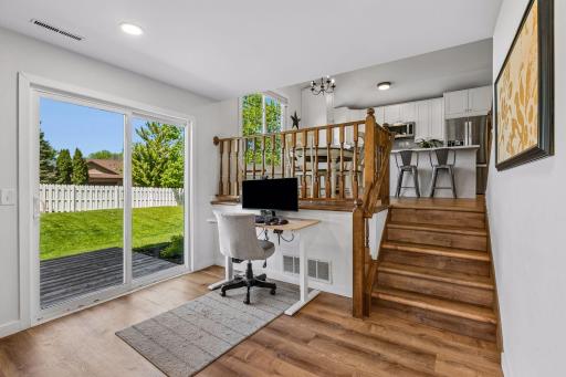 The family room is large enough to accommodate a workspace if needed.