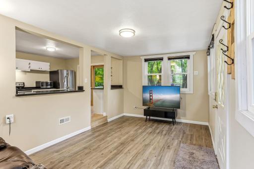 New laminate flooring (2023) in the living room.