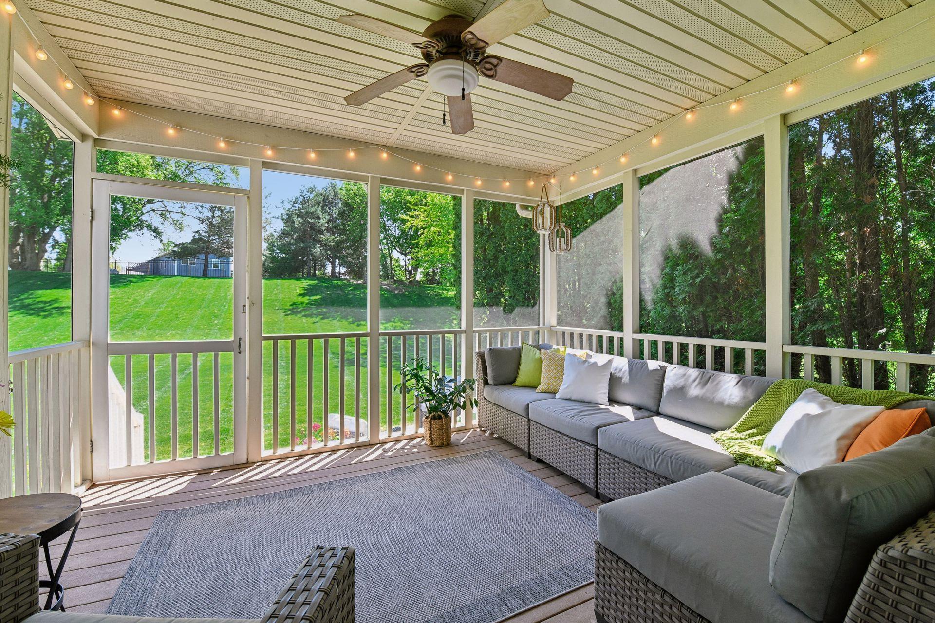 A tranquil Screen Porch has been freshly re-screened and offers a private space to enjoy the warm summer evenings.