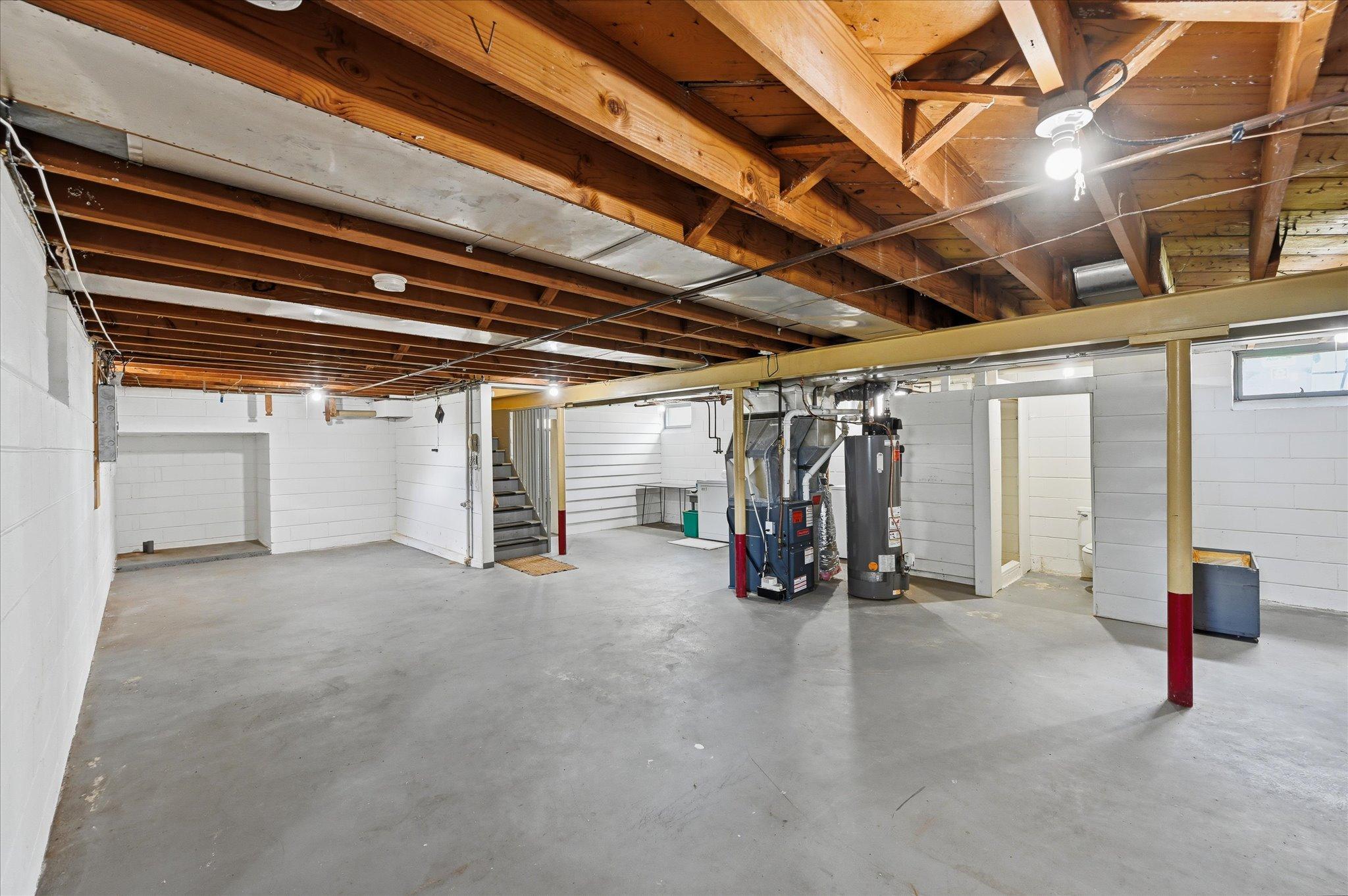 Newer furnace and water heater. 3/4 Bathroom already plumbed, waiting for your finishing touches.