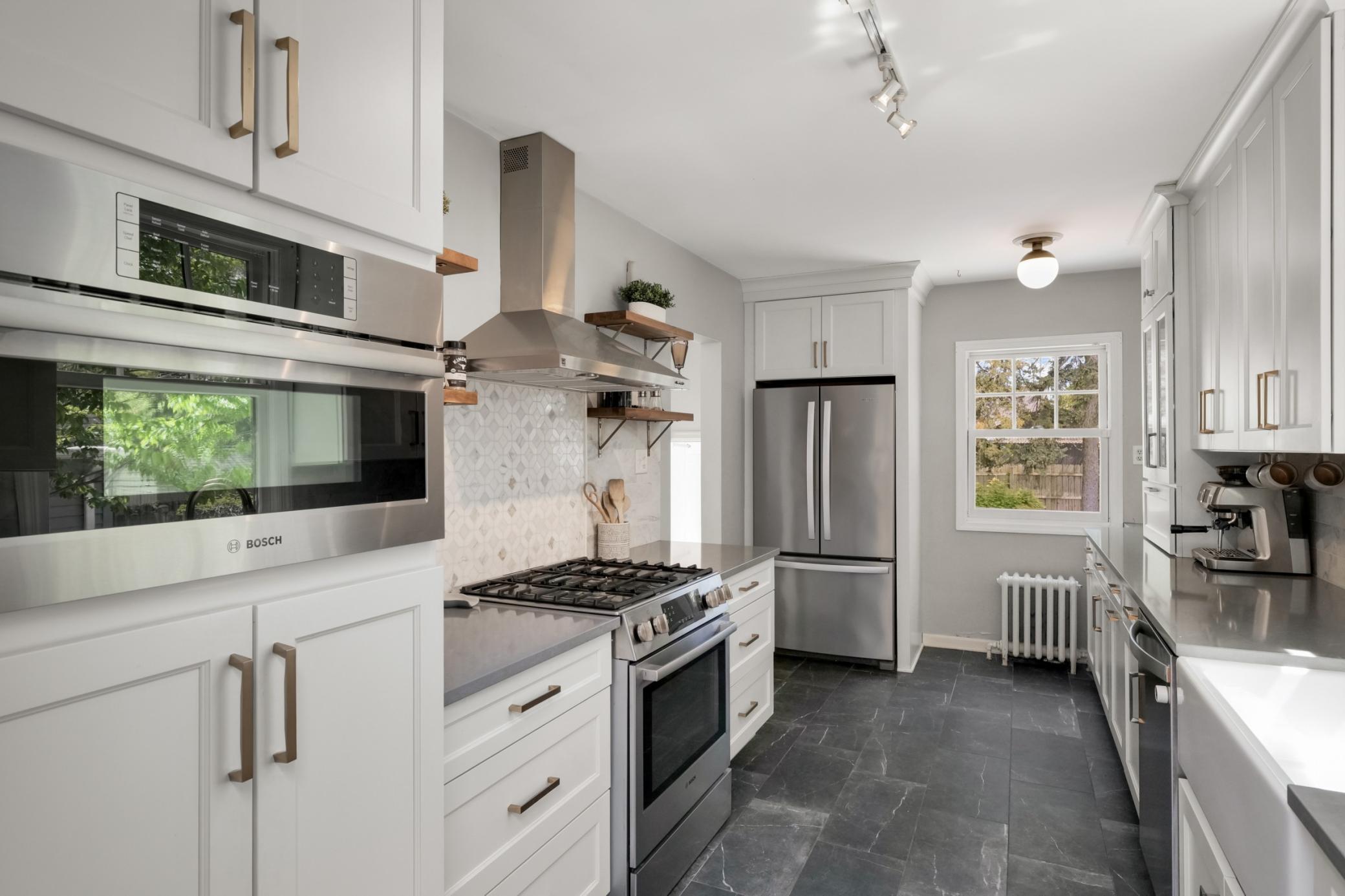 New kitchen with thoughtful layout; great work and storage spaces