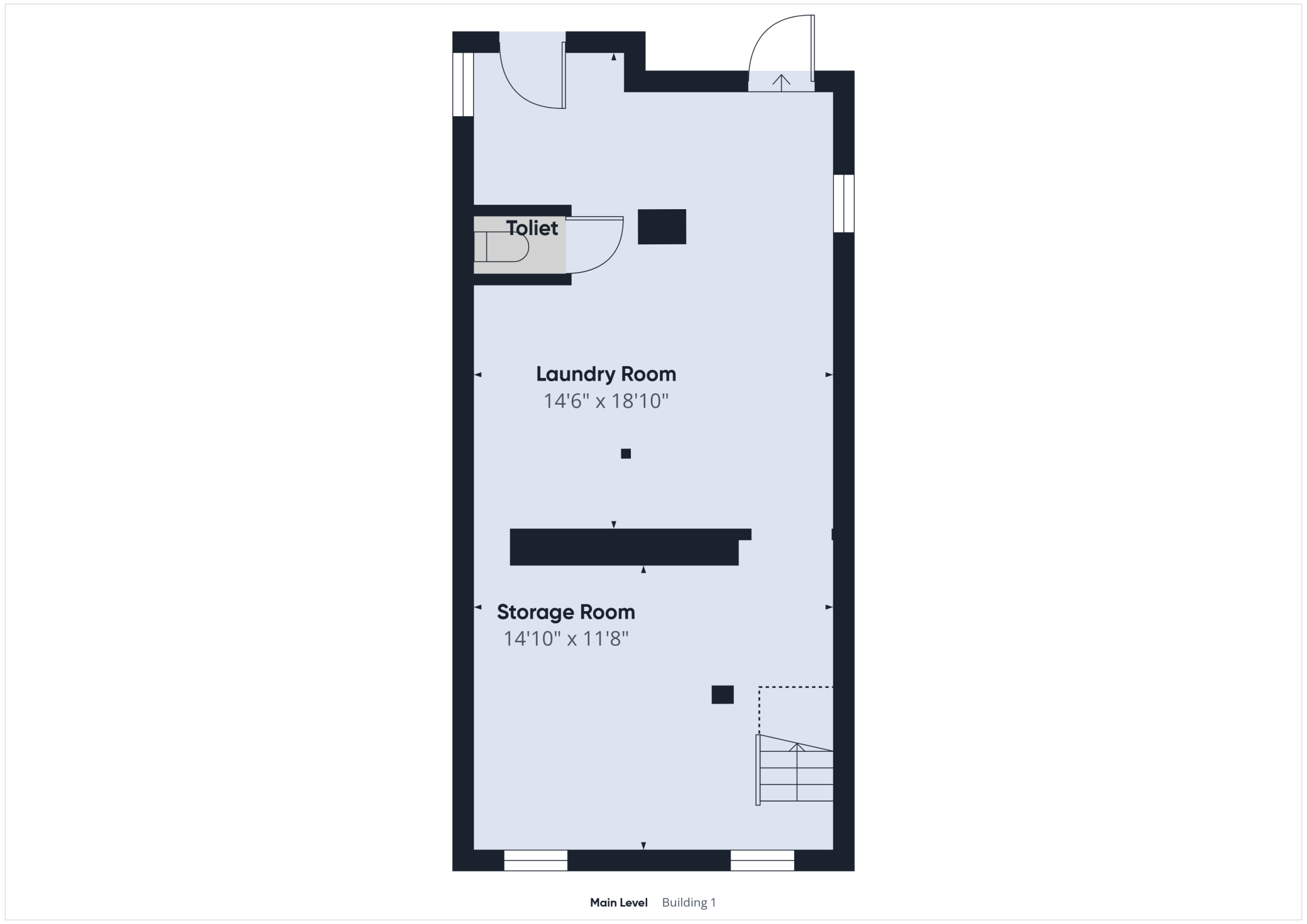 Basement layout with utility and storage space.