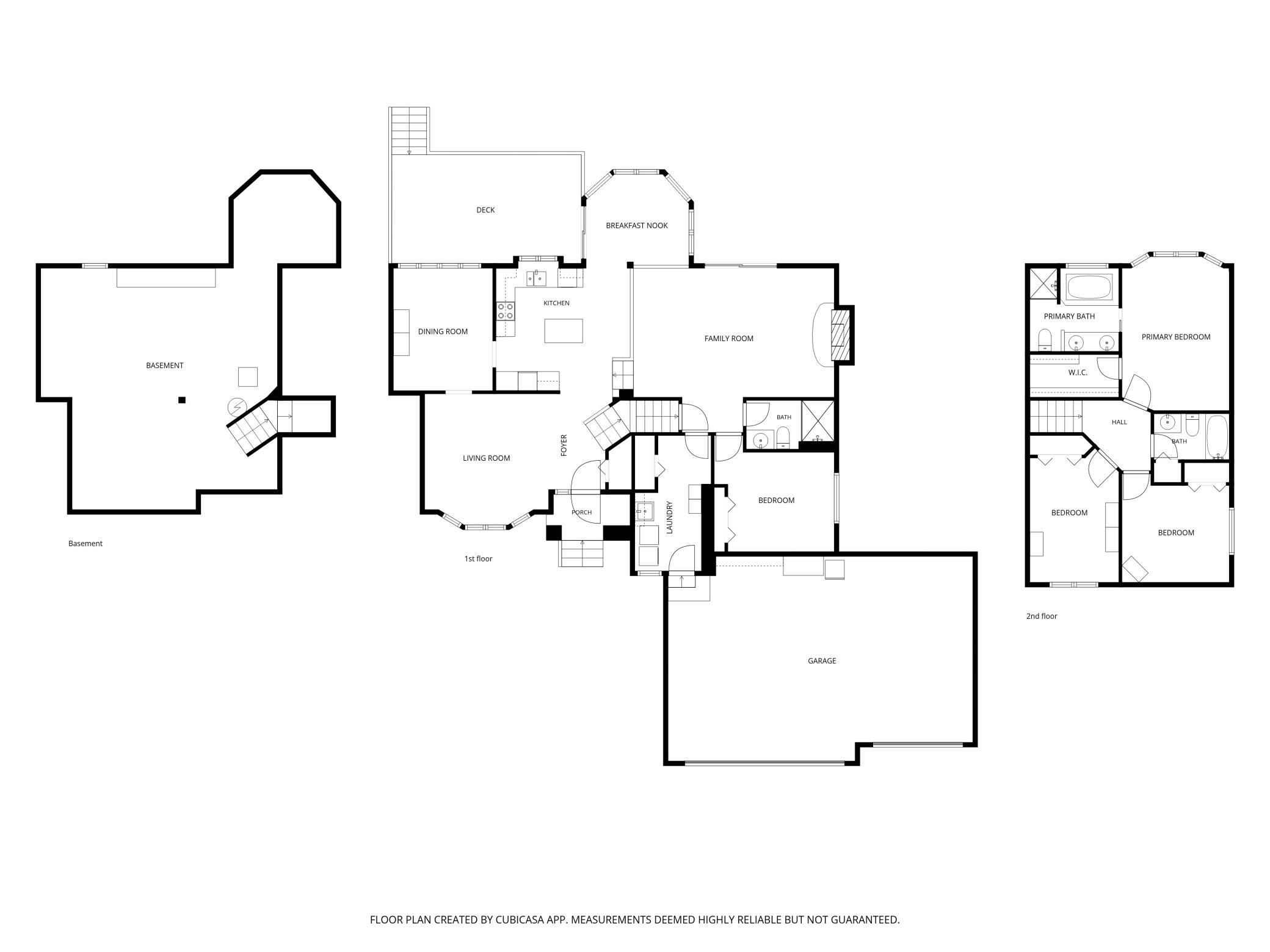 Floor plan - Basement, main floor and upper floor.