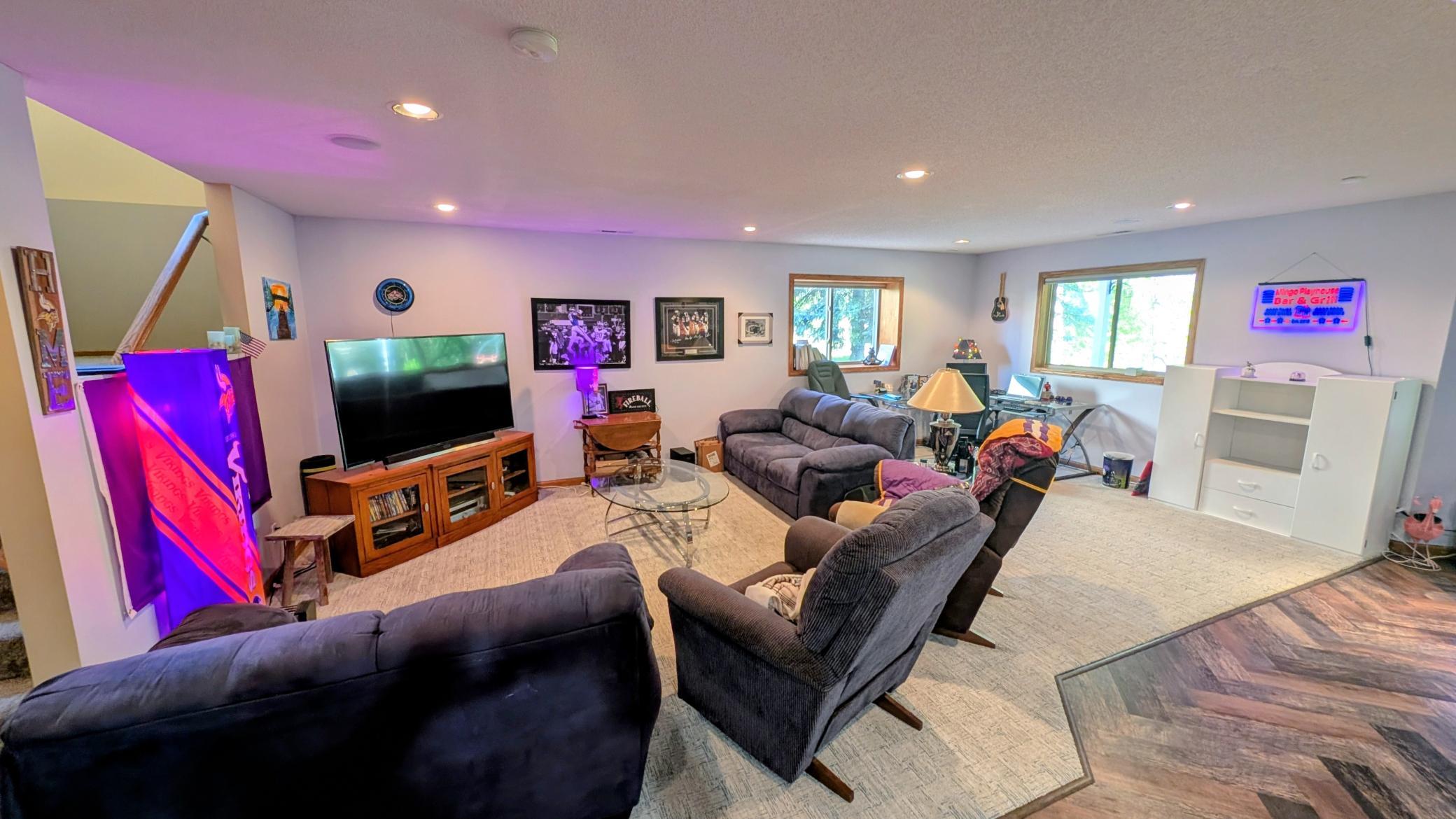 Massive lower level, finished area for relaxing or entertaining.