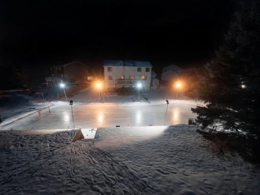 Enjoy outdoor ice skating in the winter. Plenty of room for a neighborhood hockey game.
