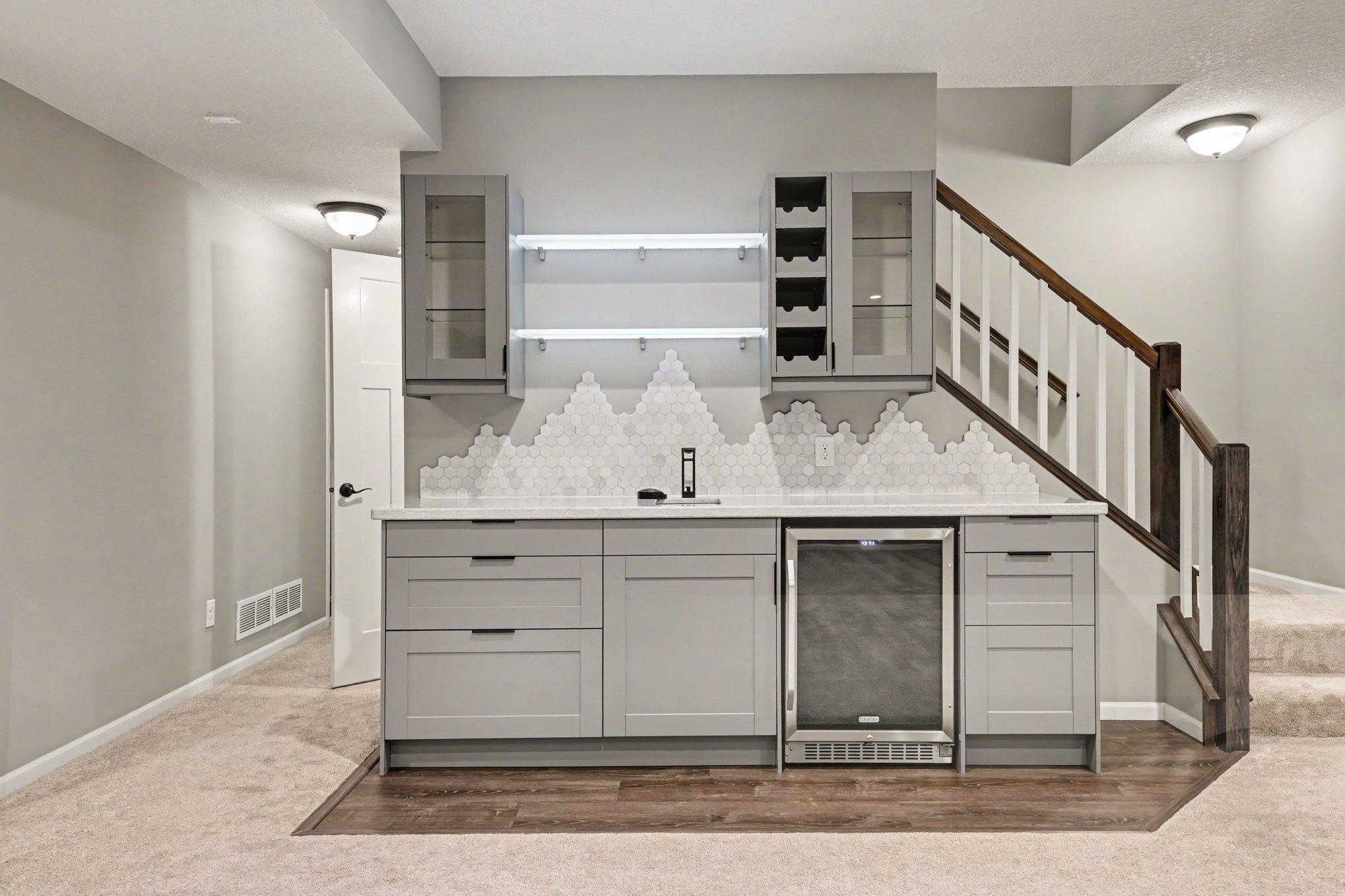 Wet bar with wine fridge