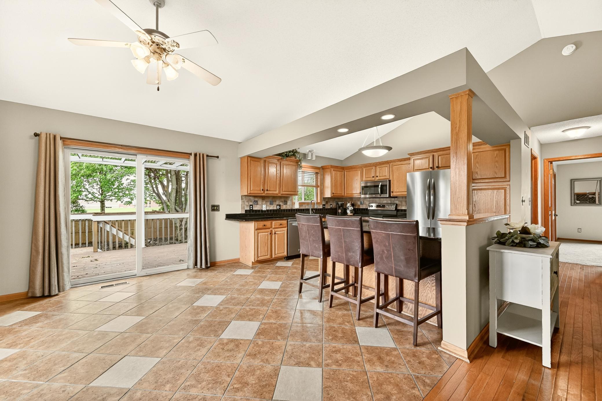 Tile floors in kitchen and dining