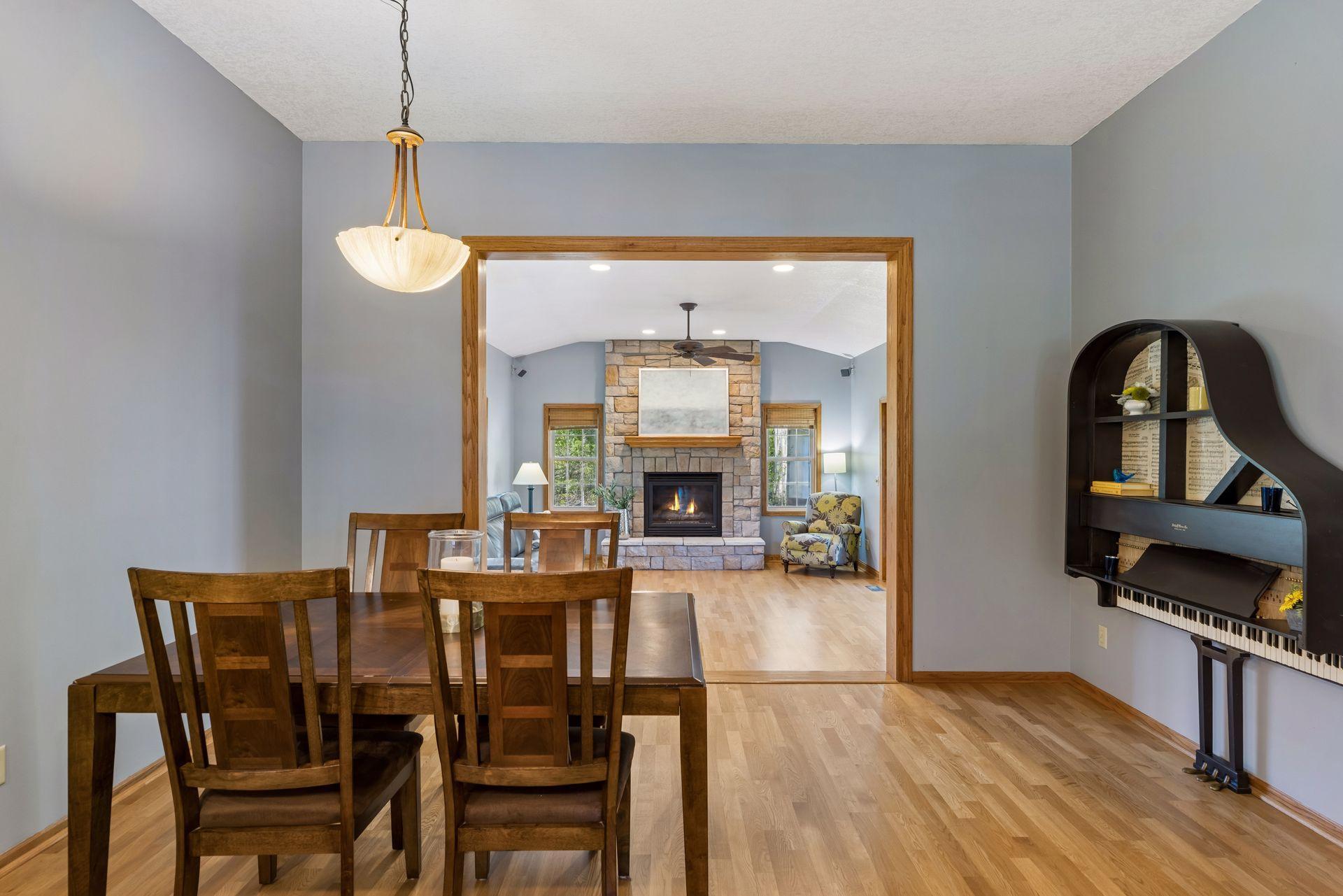 Dedicated dining space flows into the living room.
