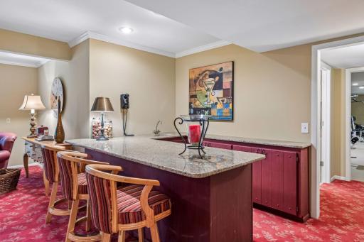 Wet bar with sink and plenty of cabinet space