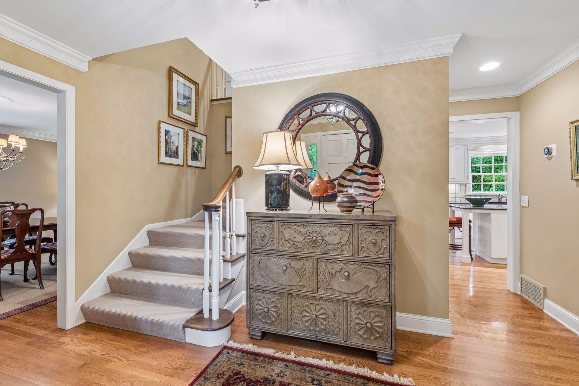 Head to the upper level from the entryway