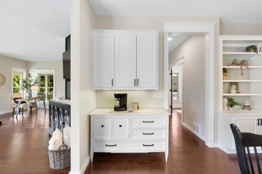 Built-in coffee station with storage above. So cute!