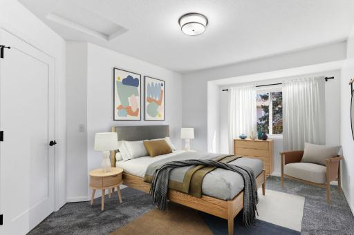 Gorgeous bedroom, well sized and remodeled, providing additional space to fit your lifestyle needs. It has been virtually staged. Photo has been virtually staged.