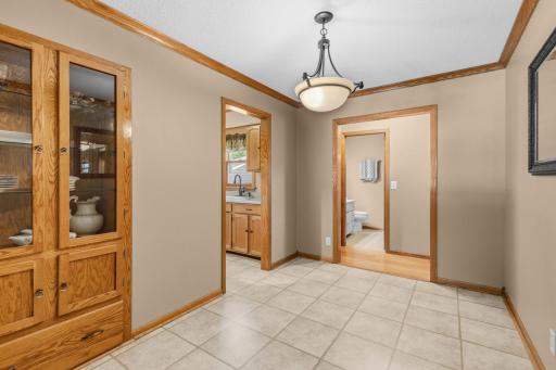 Formal dining area with beautiful built in.