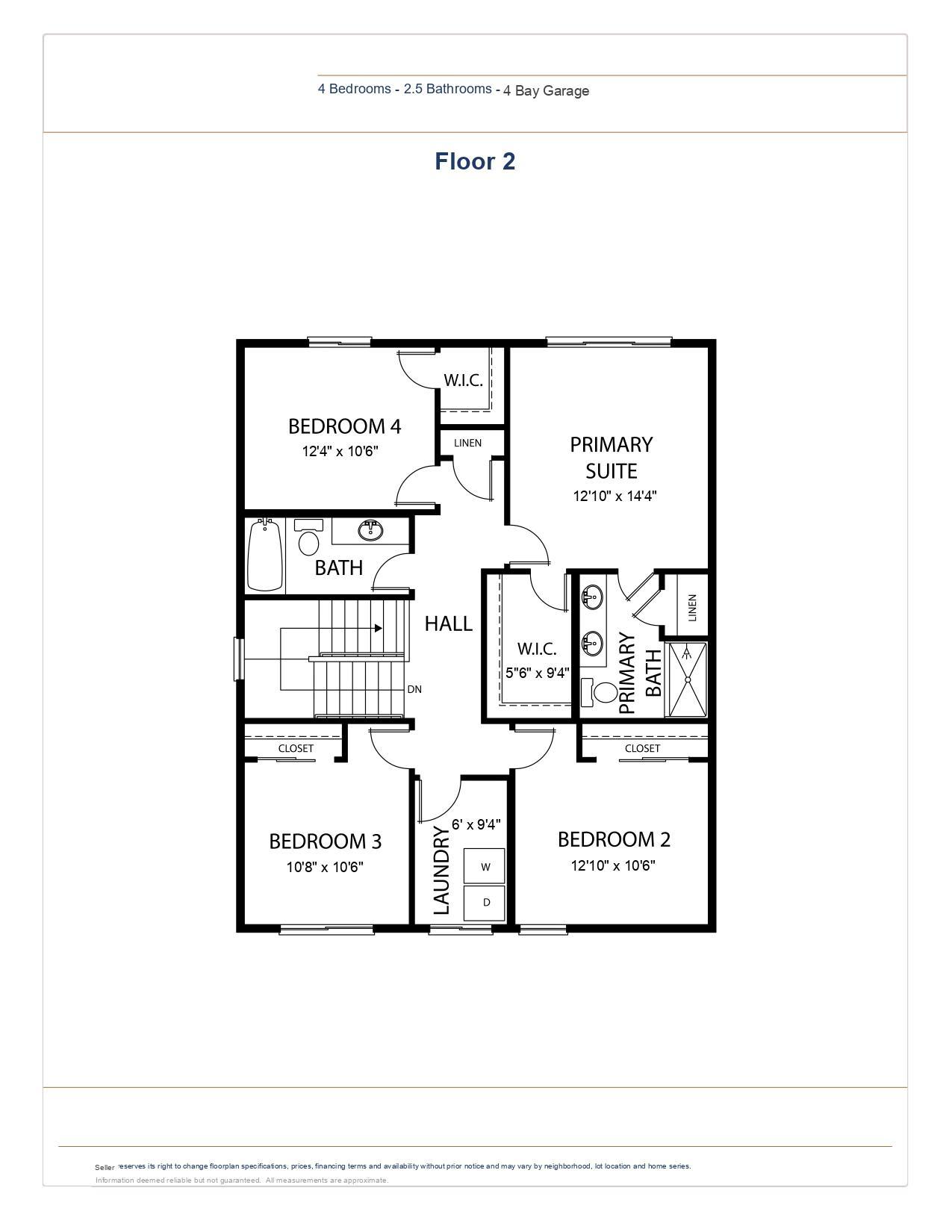 Upper Level Floor Plan. All measurements are approximate.
