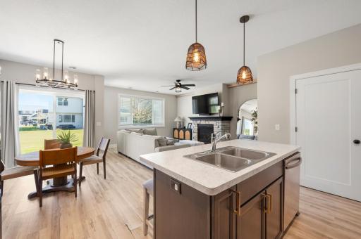 Kitchen flows easily to the dining area and main living space