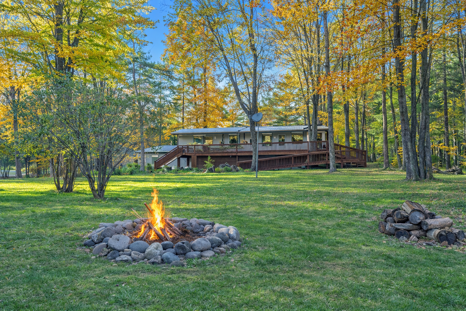 Exterior of home with firepit