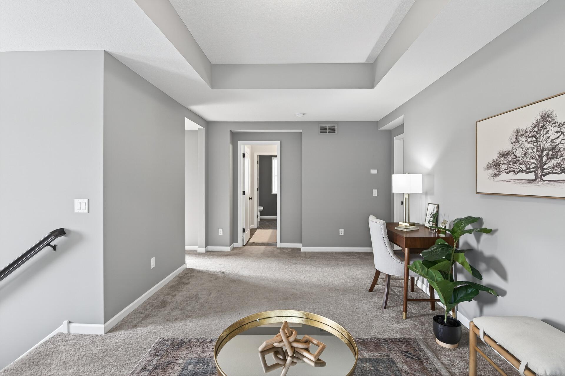 So spacious and beautiful stepped tray ceiling