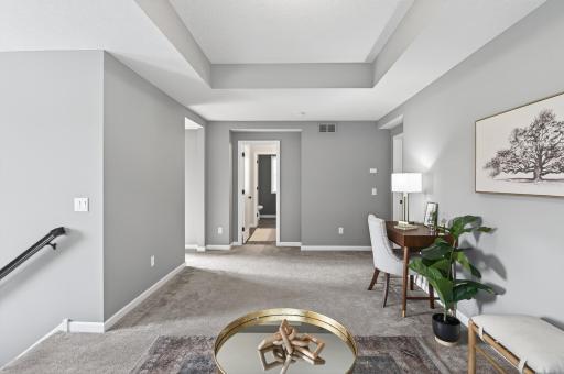 So spacious and beautiful stepped tray ceiling