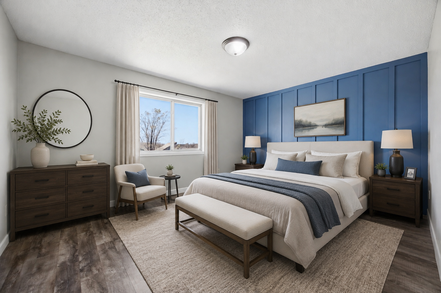 Digitally Staged Primary Bedroom