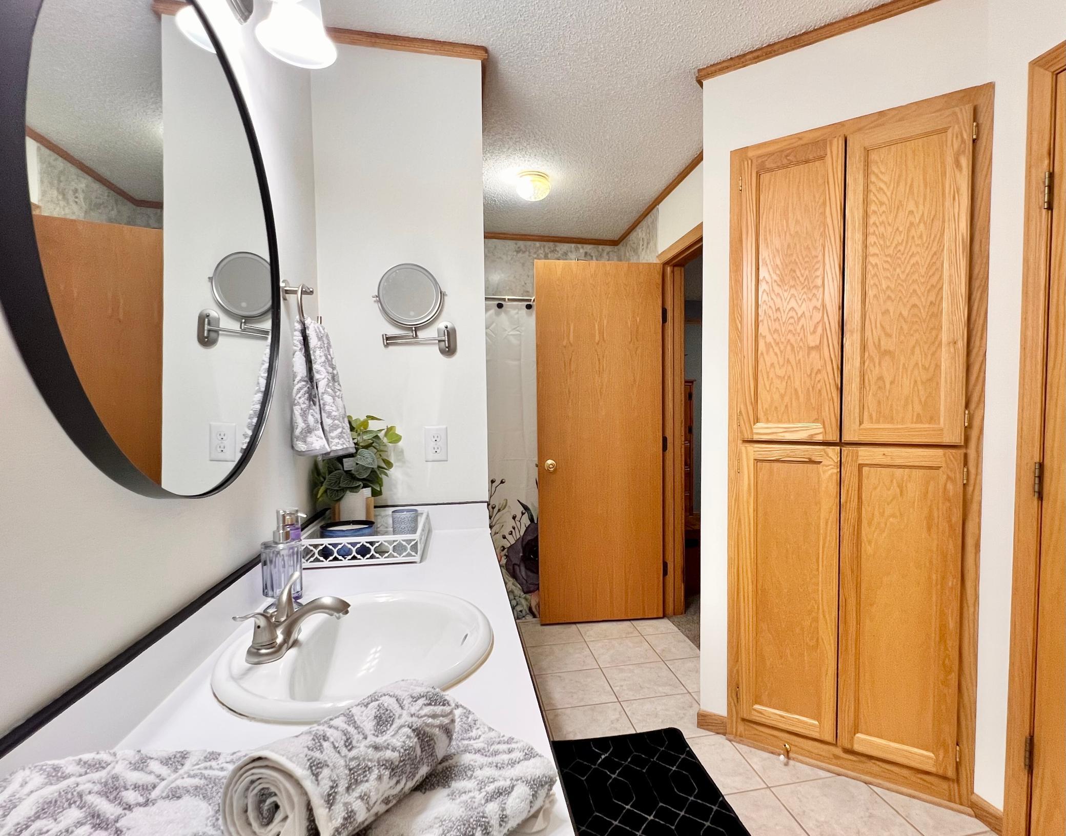 Extra closet storage and shower.
