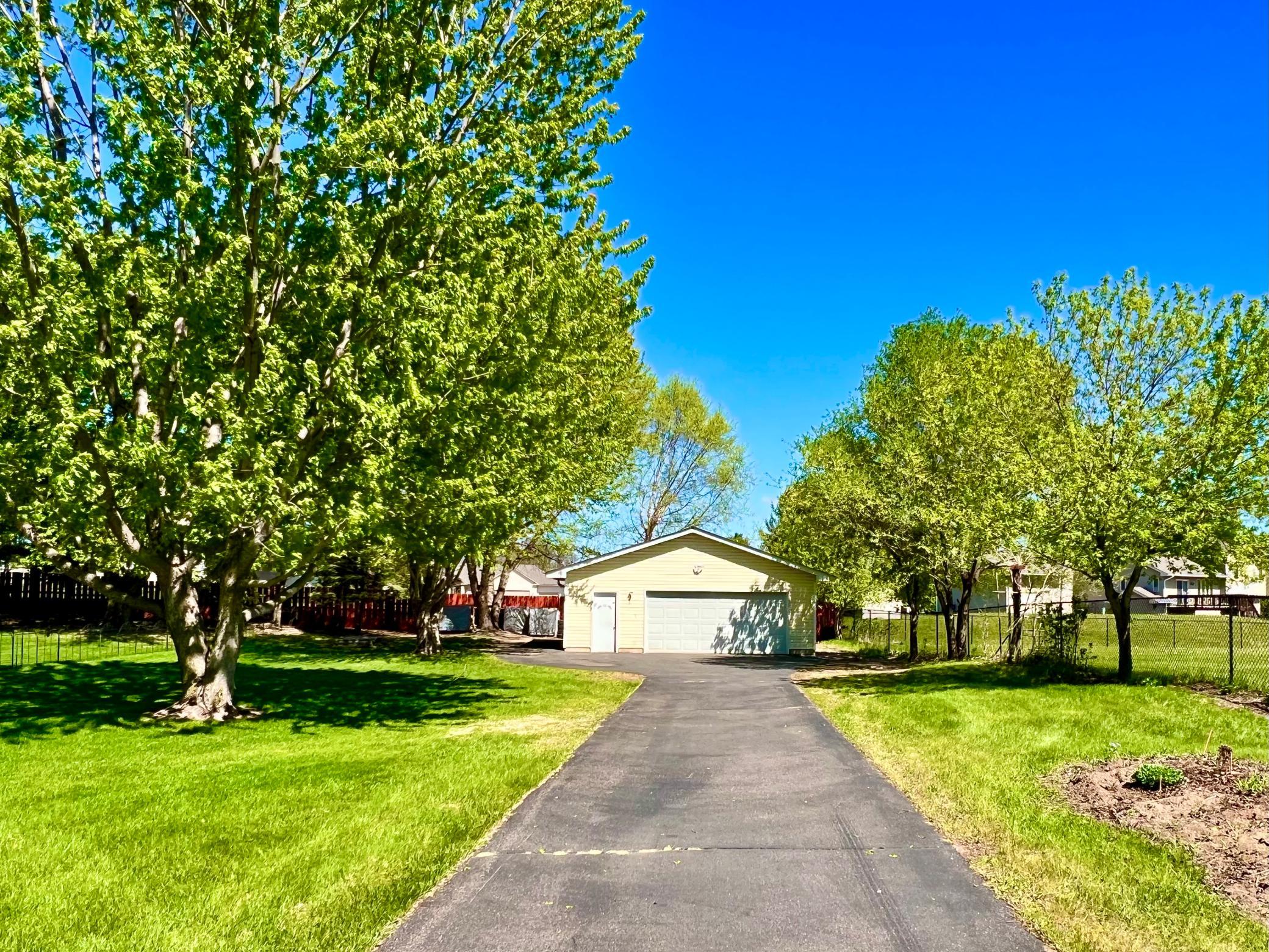 Gorgeous mature trees lining the driveway to detached garage.