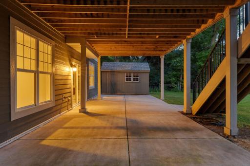Large cement patio under deck