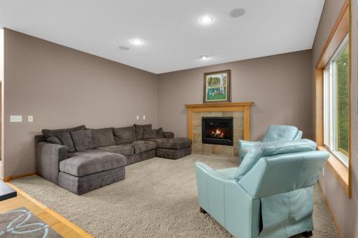 Cozy living room featuring a warm gas fireplace and abundant natural light.