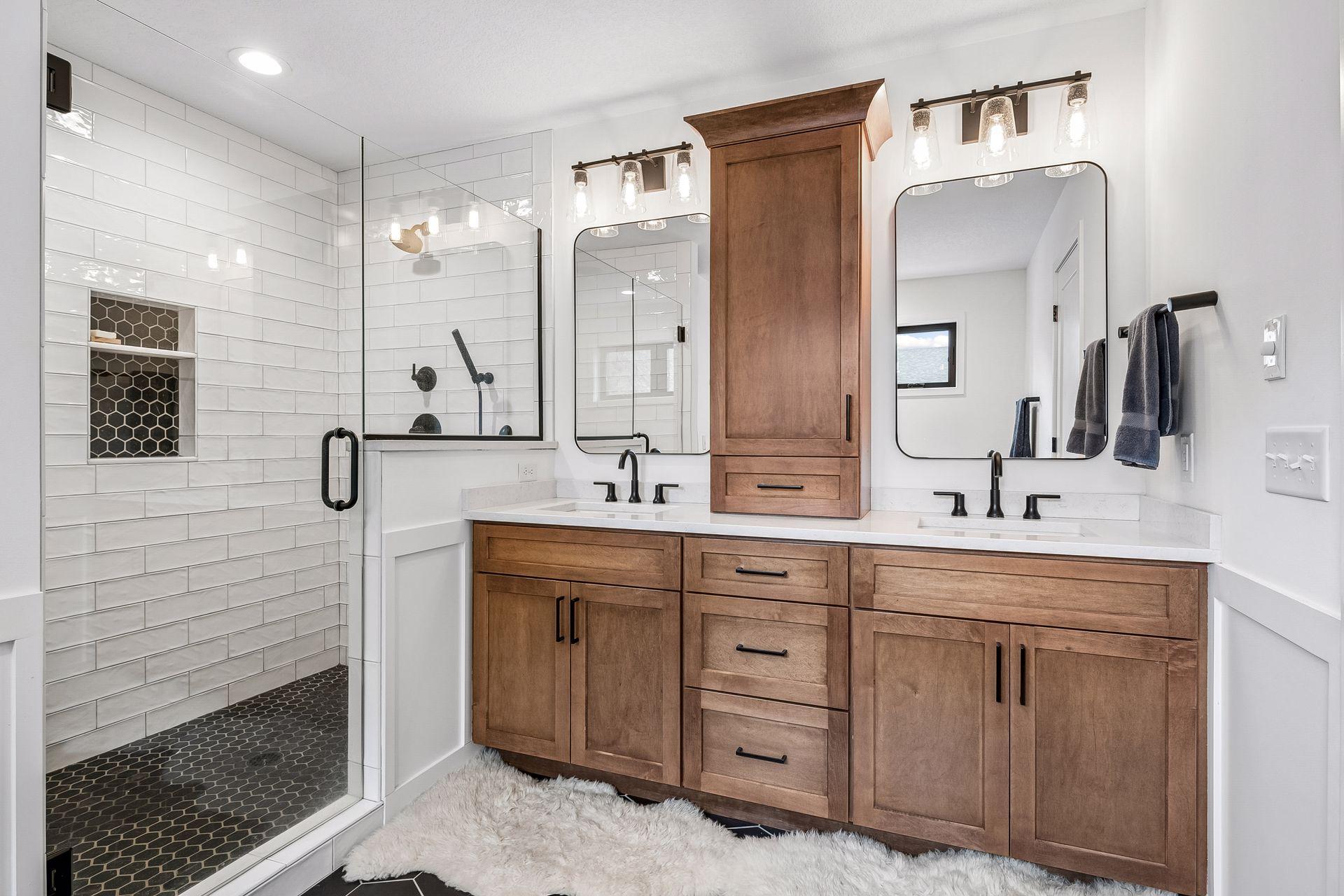 Dual vanities and walk in shower