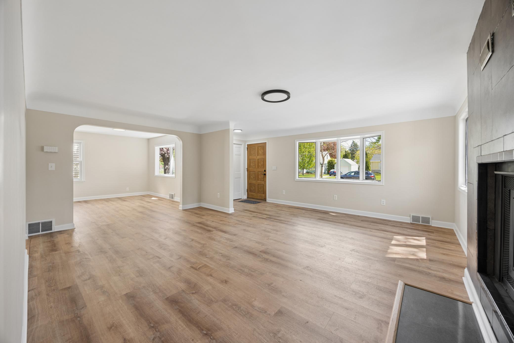 View of the dining room & living room space from the breezeway