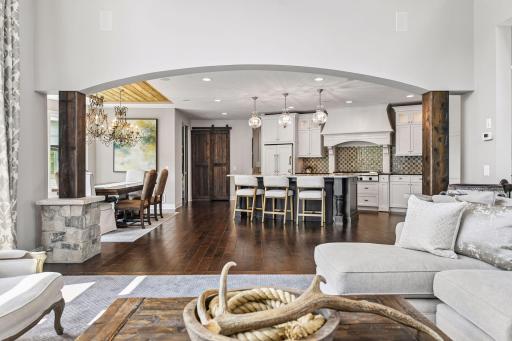 Behind barndoor is a walk-in pantry for ease of entertaining and storage.