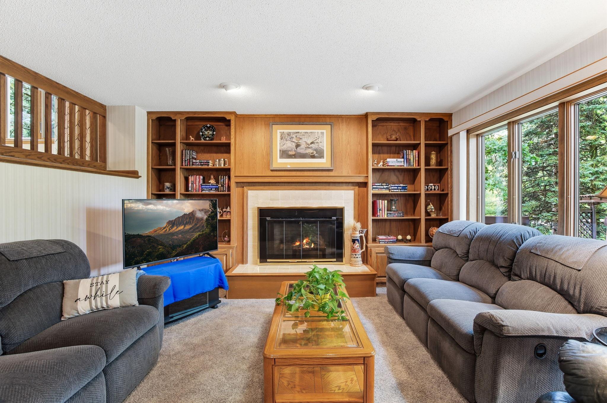 A few steps down to the Family Room