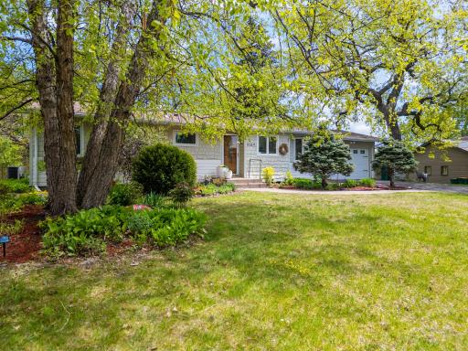 Lovely front yard framed by natural greenery.