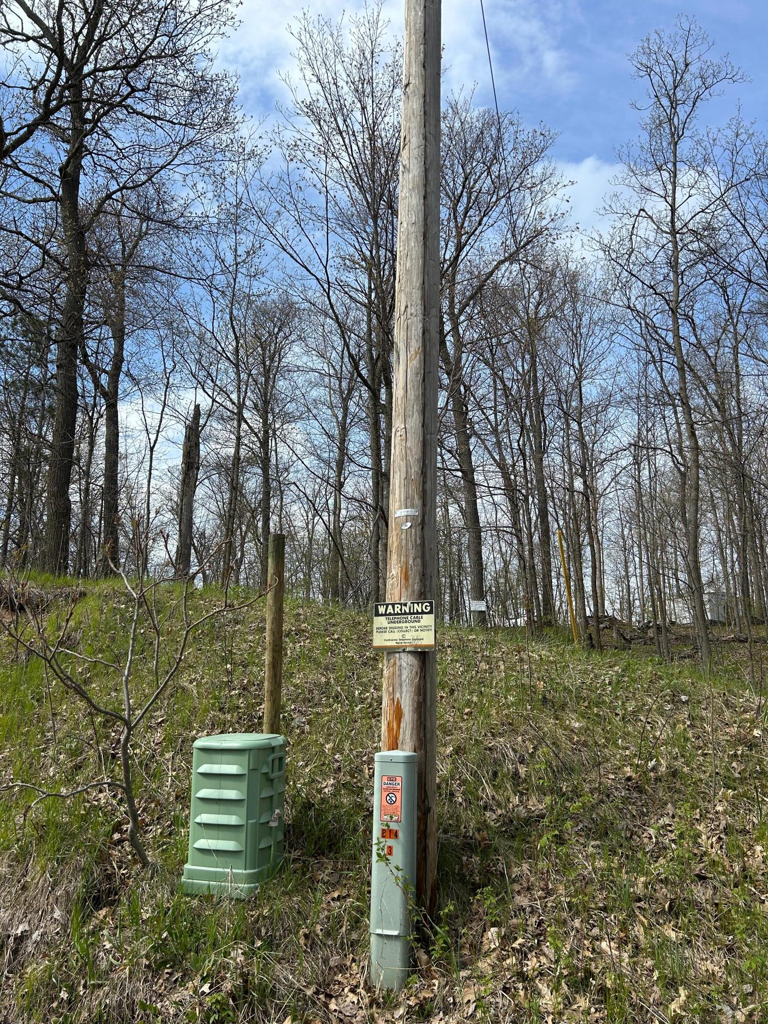A shot of the electric pole near the SW corner of the lot