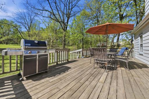 Large deck for entertaining or relaxing in your semi-private back yard