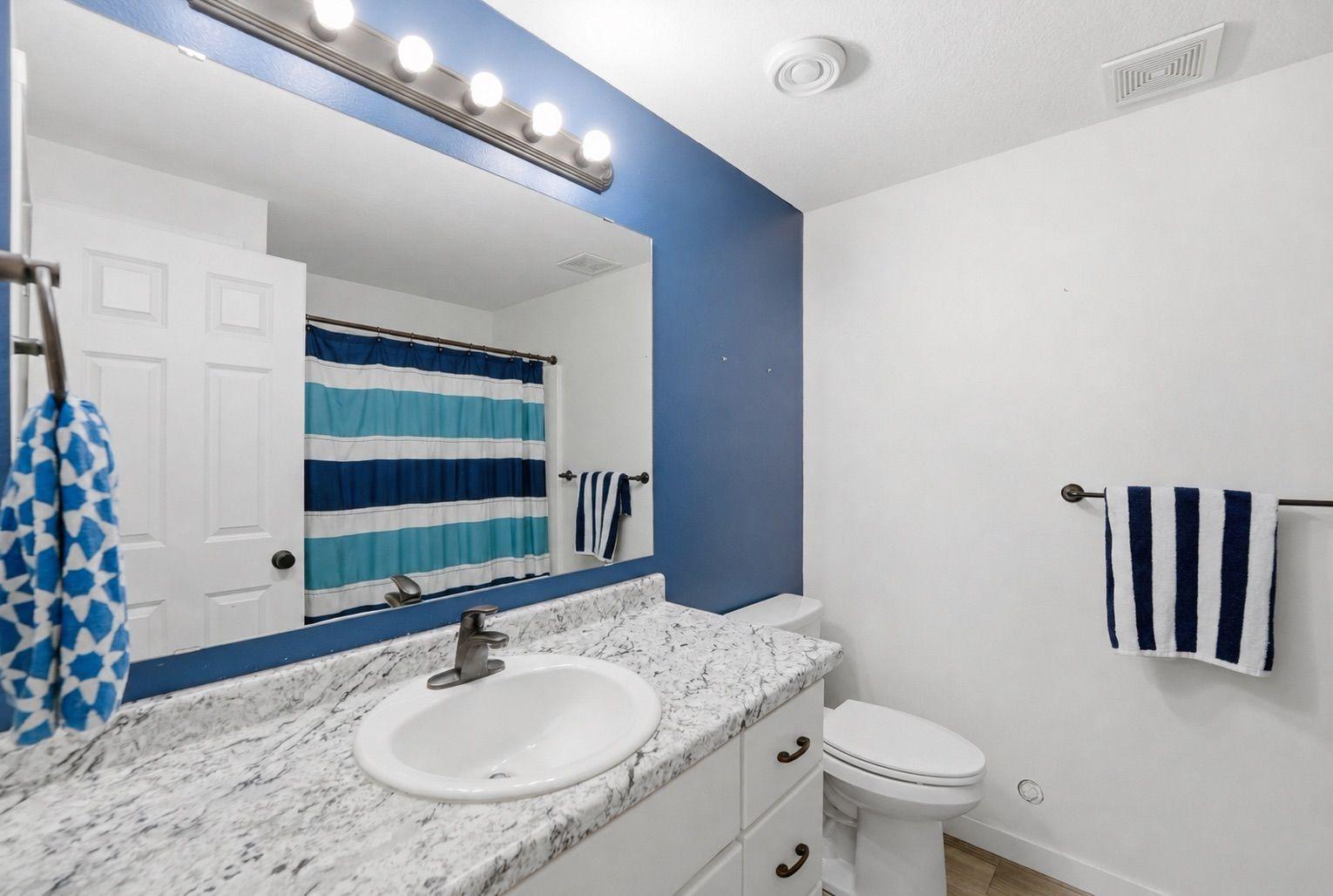Lower level full shared bathroom.