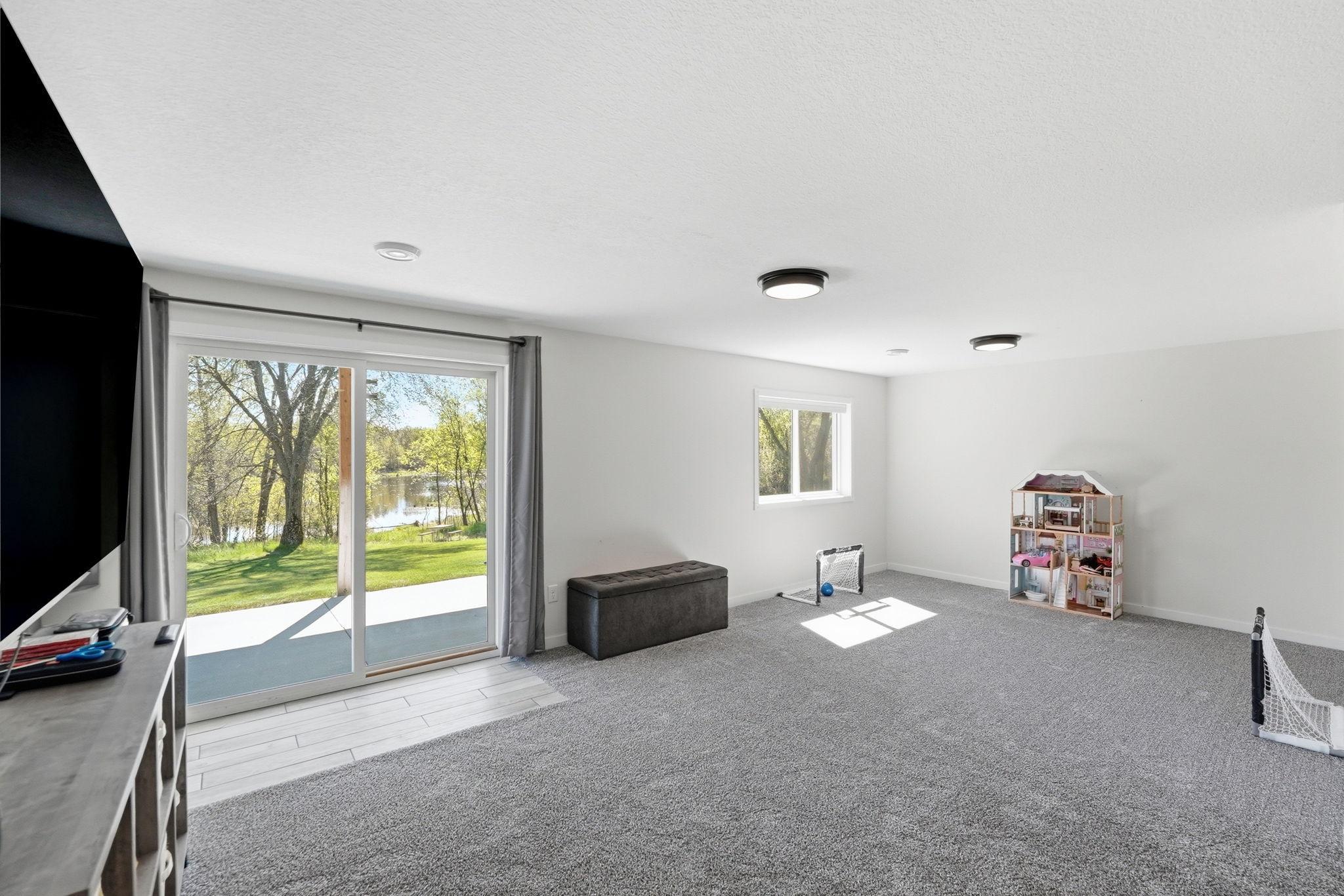 Lower level living room walks out to back patio.